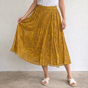 Ann Taylor Mustard Gold Paisley Pleated Midi Skirt Sz 4